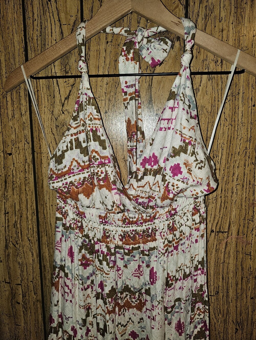 SHYANNE Southwestern Halter Lace Detail  Flowy Maxi Dress - Small - Picture 4 of 8